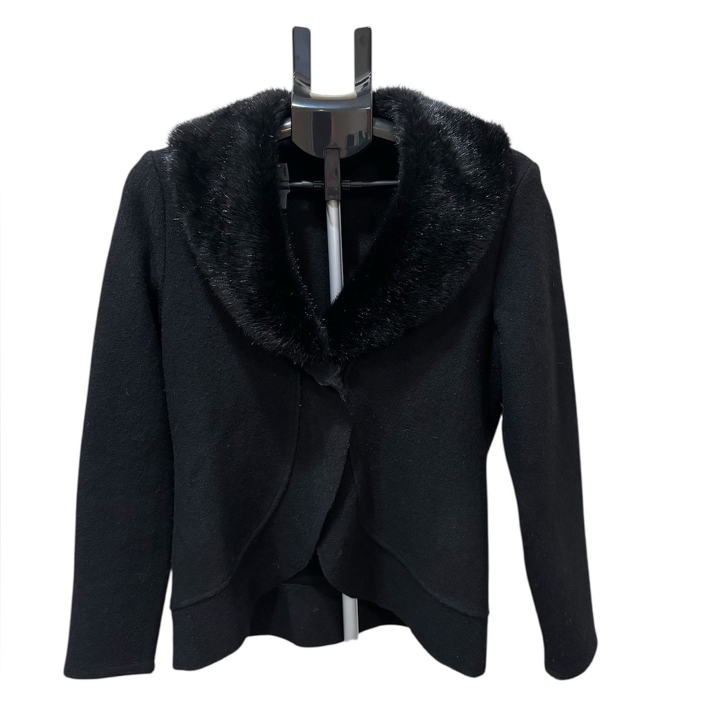Alfani Elegant Black Cardigan with removable Faux Fur Collar
